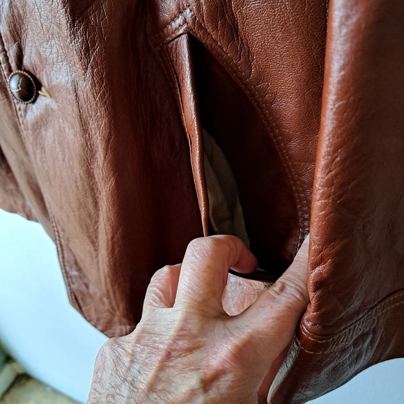 Vintage Grais 70's Glazed Aniline Cabretta Leather Jacket SZ 42L - Picture 9 of 14